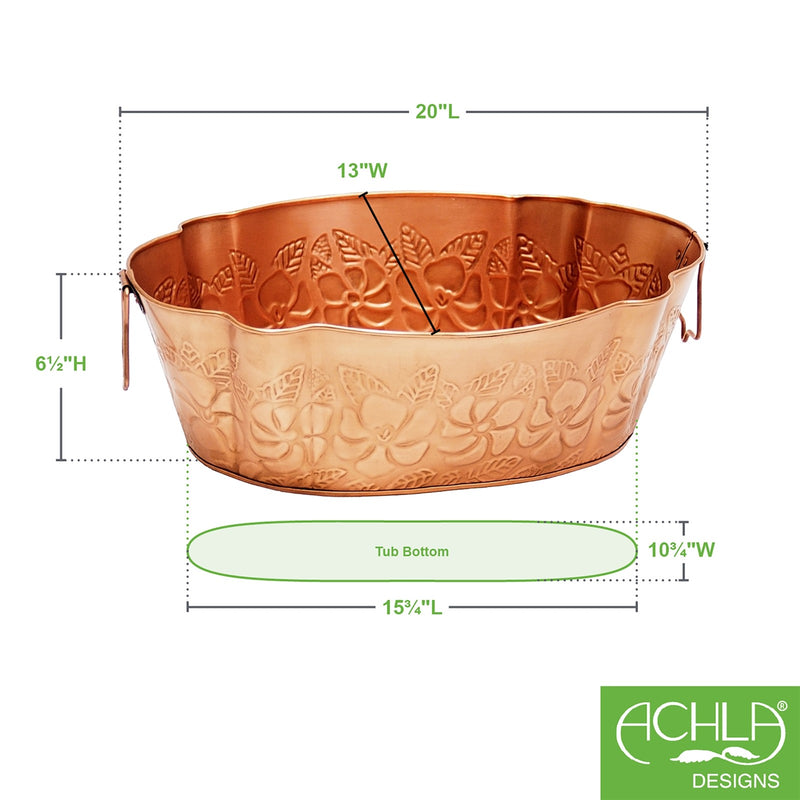ACHLA Embossed Tub C-52C | Scalloped Copper Steel Log Carrier | Fireplace & Hearth Wood Storage | 20 x 13 x 6.5 in | Model C-52C