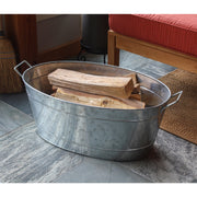 ACHLA Large Oval Galvanized Steel Tub 30.5in | Rustic Farmhouse Log Rack & Planter | Entryway, Porch & Outdoor Use | 30.5 x 15 x 9.5 in | Model C-55