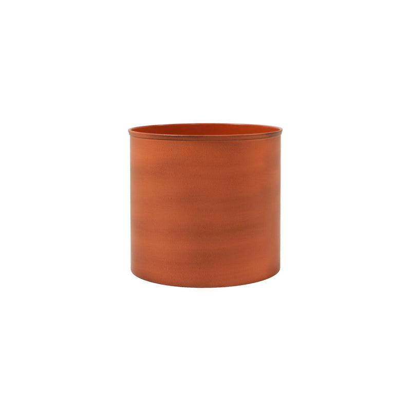 ACHLA Solaria Collection 8in Cylinder Planter | Burnt Sienna Galvanized Steel and Black Wrought Iron | Indoor & Outdoor Cachepot | Model C-62BS