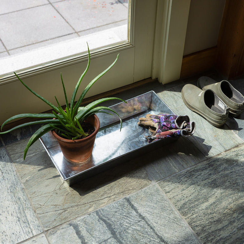 ACHLA Antiqued Tray Small | Galvanized Steel Serving Tray | Plant Grouping & Table Protection | 19.75 x 9.5 x 3 in | Model C-90
