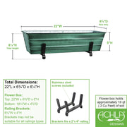 ACHLA Small Flower Box with Brackets for 2x6 Railings | Green Patina Galvanized Steel and Black Wrought Iron | Porch & Deck Railing | Model C08-K6