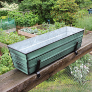 ACHLA Small Flower Box with Brackets for 2x6 Railings | Green Patina Galvanized Steel and Black Wrought Iron | Porch & Deck Railing | Model C08-K6