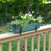 ACHLA Small Flower Box with Brackets for 2x6 Railings | Green Patina Galvanized Steel and Black Wrought Iron | Porch & Deck Railing | Model C08-K6