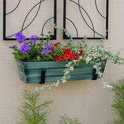 ACHLA Small Green Flower Box with Wall Brackets | Cape Cod White Galvanized Steel and Black Wrought Iron | Front Porch & Balcony | Model C08-WM