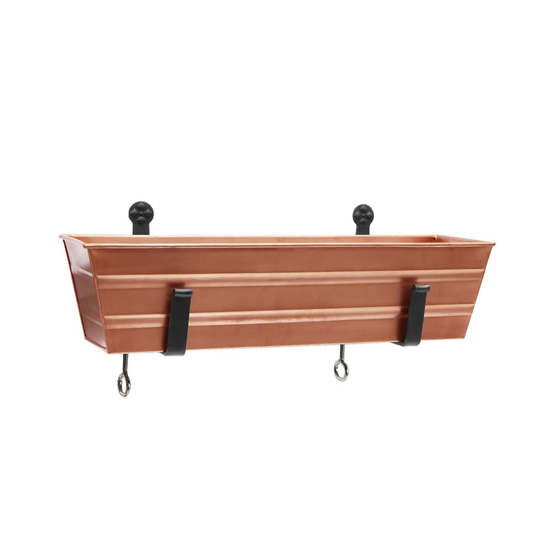 ACHLA Small Copper Flower Box with Clamp-On Brackets | Galvanized Steel and Wrought Iron | Front Porch & Balcony Planter | Model C08C-RM