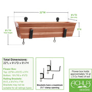 ACHLA Small Copper Flower Box with Clamp-On Brackets | Galvanized Steel and Wrought Iron | Front Porch & Balcony Planter | Model C08C-RM