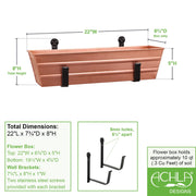 ACHLA Small Copper Flower Box with Wall Brackets | Rustic Copper Plated Galvanized Steel & Black Wrought Iron | Front Porch & Balcony | Model C08C-WM