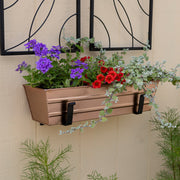 ACHLA Small Copper Flower Box with Wall Brackets | Rustic Copper Plated Galvanized Steel & Black Wrought Iron | Front Porch & Balcony | Model C08C-WM