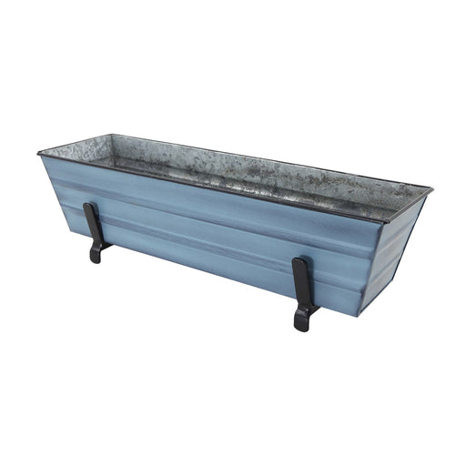 ACHLA Small Flower Box Kit for 2x6 Railings | Nantucket Blue Galvanized Steel Planter with Black Wrought Iron Brackets | Porch | Model C08NB-K6