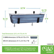 ACHLA Small Flower Box with Clamp-On Brackets | Nantucket Blue Galvanized Steel and Black Wrought Iron | Porch & Balcony Planter | Model C08NB-RM