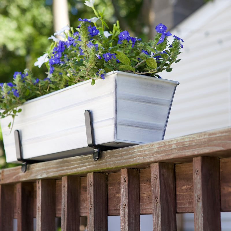 ACHLA Small Flower Box Kit for 2x4 Railings | Cape Cod White Galvanized Steel and Black Wrought Iron | Porch & Deck Railing Planter | Model C08W-K4