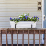 ACHLA Small Flower Box Kit for 2x4 Railings | Cape Cod White Galvanized Steel and Black Wrought Iron | Porch & Deck Railing Planter | Model C08W-K4
