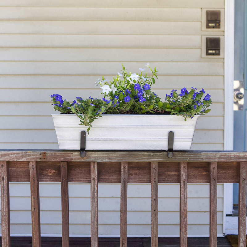 ACHLA Small Flower Box Kit for 2x4 Railings | Cape Cod White Galvanized Steel and Black Wrought Iron | Porch & Deck Railing Planter | Model C08W-K4