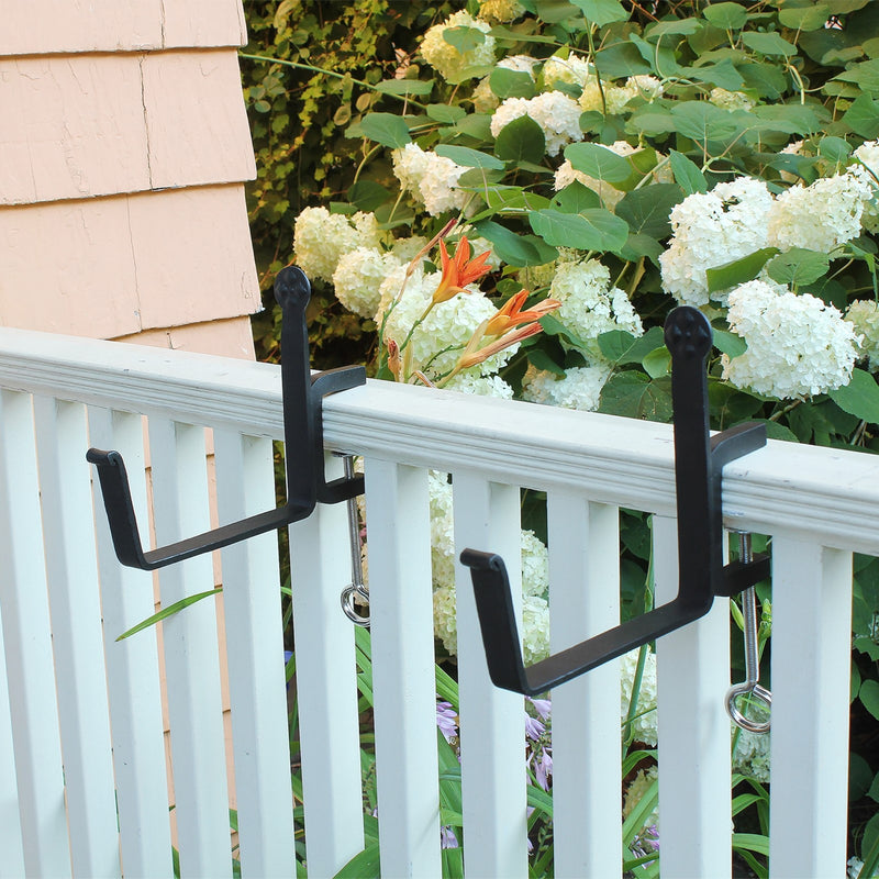 ACHLA Small Flower Box with Clamp-On Brackets | Cape Cod White Galvanized Steel and Black Wrought Iron | Front Porch & Balcony Planter | Model C08W-RM
