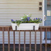 ACHLA Small Flower Box with Clamp-On Brackets | Cape Cod White Galvanized Steel and Black Wrought Iron | Front Porch & Balcony Planter | Model C08W-RM