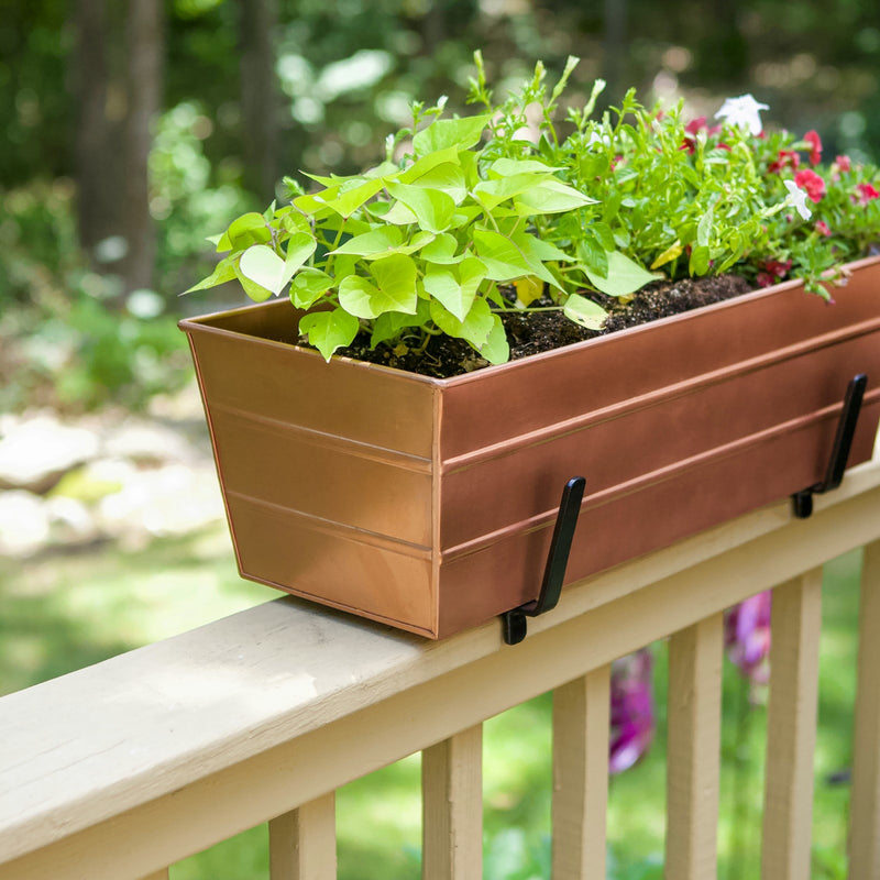 ACHLA Medium Flower Box Kit | Copper Plated Galvanized Steel and Black Wrought Iron Brackets | Front Porch & Deck Railing Planter | Model C20C-K6