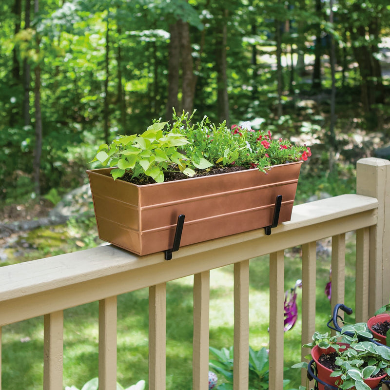 ACHLA Medium Flower Box Kit | Copper Plated Galvanized Steel and Black Wrought Iron Brackets | Front Porch & Deck Railing Planter | Model C20C-K6