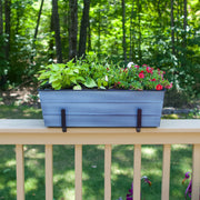 ACHLA Medium Flower Box Kit for 2x6 Railings | Nantucket Blue Galvanized Steel Planter with Black Wrought Iron Brackets | Deck | Model C20NB-K6