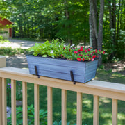 ACHLA Medium Flower Box Kit for 2x6 Railings | Nantucket Blue Galvanized Steel Planter with Black Wrought Iron Brackets | Deck | Model C20NB-K6