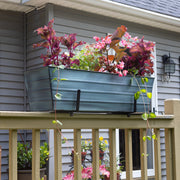 ACHLA Large Flower Box Kit | Nantucket Blue Galvanized Steel with Black Wrought Iron Brackets | Deck & Porch Railing Planter | Model C21NB-K6