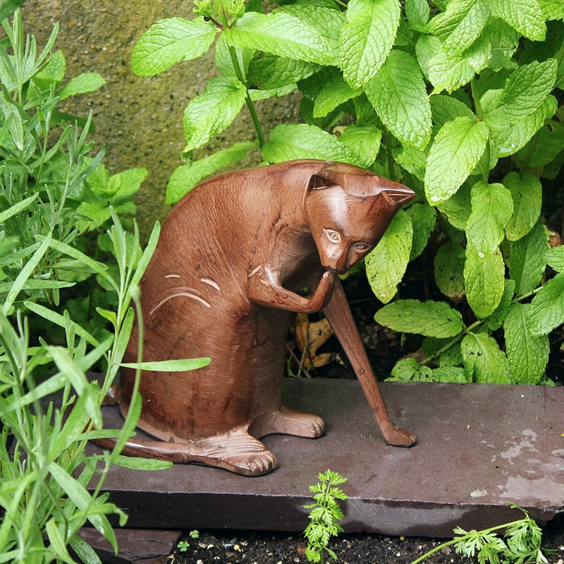 ACHLA Coy Cat 8.5in Garden Ornament | Dark Bronze Cast Aluminum | Patio & Garden Sculpture | 8 x 6 x 8.5 in | Model CAT-05