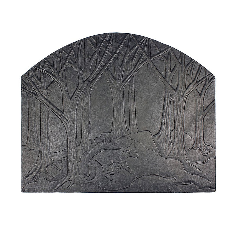 ACHLA Forest Fox Fireback | Cast Iron Matte Black Fireplace Decor | Hearth & Fireplace Accessory | 1 x 24 x 28 in | Model CFB-15