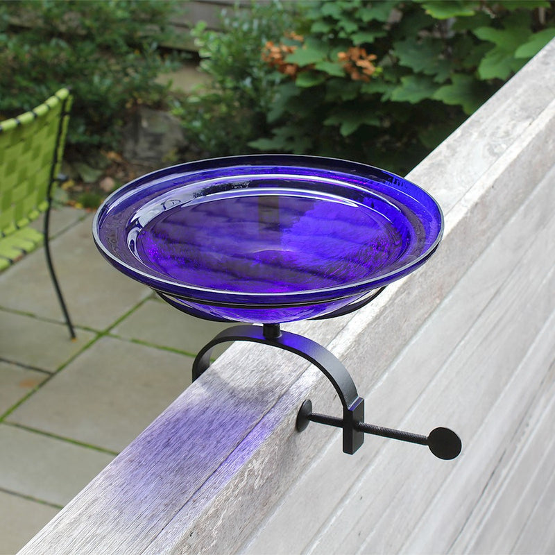 ACHLA 12" Crackle Bowl with Over Rail Bracket, Cobalt Blue