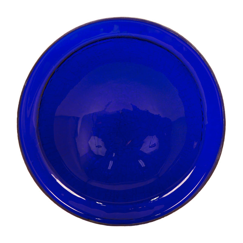 ACHLA 12in Crackle Glass Cobalt Blue Birdbath | Hand-Blown Glass Bowl on Wrought Iron Tripod Stand | Garden & Patio Accent | Model CGB-01CB-TR