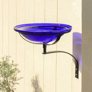 ACHLA 12in Crackle Glass Birdbath Wall Mount | Cobalt Blue Hand-Blown Glass Bowl on Black Wrought Iron Bracket | Porch, Deck & | Model CGB-01CB-WM