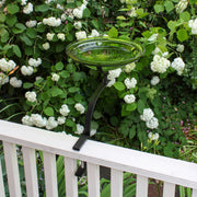 ACHLA 12in Crackle Glass Birdbath with Rail Mount Bracket | Fern Green and Black Wrought Iron | Deck, Balcony & Porch Garden | Model CGB-05FG-RM