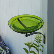ACHLA 12in Crackle Glass Birdbath | Fern Green Hand-Blown Glass with Black Wrought Iron Bracket | Garden & Patio Bird Bath | Model CGB-05FG-WM