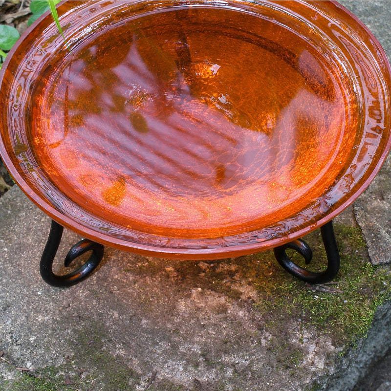 ACHLA Crackel Bowl Mandarin 12in Decorative Glass Bowl | Crackled Glass Art Bowl | Garden, Yard & Patio Accent | 12.5 x 12.5 x 3 in | Model CGB-06M