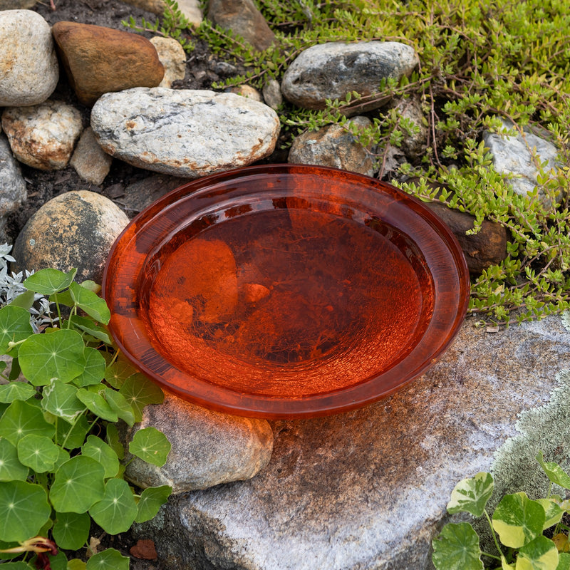 ACHLA Crackel Bowl Mandarin 12in Decorative Glass Bowl | Crackled Glass Art Bowl | Garden, Yard & Patio Accent | 12.5 x 12.5 x 3 in | Model CGB-06M