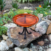ACHLA 12in Crackle Glass Birdbath with Tripod Stand | Hand-Blown Mandarin Orange Glass and Black Wrought Iron | Garden & Patio Bird | Model CGB-06M-TR
