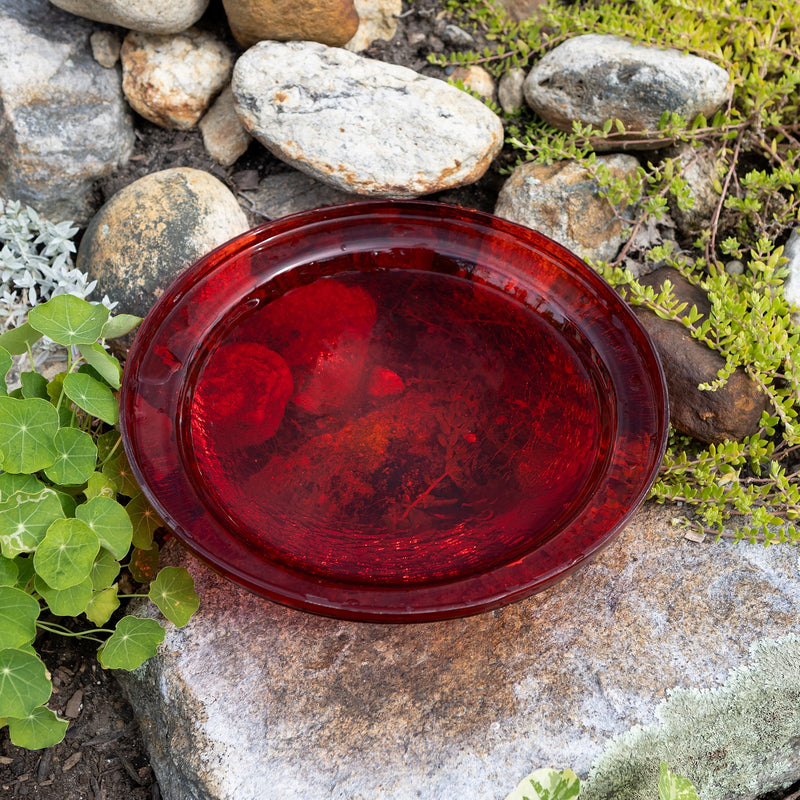 ACHLA Crackle Glass Bowl Red 12in Decorative Bowl | Crackled Glass Art | Garden & Patio Accent | 12.5 x 3 in | Model CGB-09R