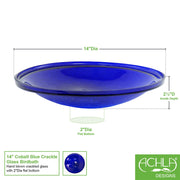 ACHLA 14in Cobalt Blue Crackle Glass Decorative Bowl | Handcrafted Art Glass | Patio & Garden Accent | 13.75 x 13.75 x 2.5 in | Model CGB-14CB