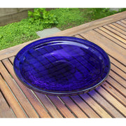 ACHLA 14in Cobalt Blue Crackle Glass Decorative Bowl | Handcrafted Art Glass | Patio & Garden Accent | 13.75 x 13.75 x 2.5 in | Model CGB-14CB