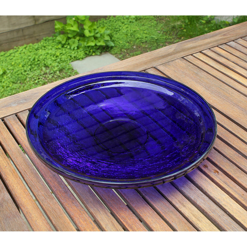 ACHLA 14in Cobalt Blue Crackle Glass Decorative Bowl | Handcrafted Art Glass | Patio & Garden Accent | 13.75 x 13.75 x 2.5 in | Model CGB-14CB