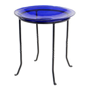 ACHLA 14in Cobalt Blue Crackle Glass Decorative Bowl | Handcrafted Art Glass | Patio & Garden Accent | 13.75 x 13.75 x 2.5 in | Model CGB-14CB