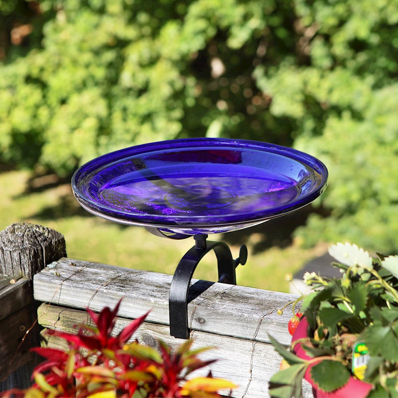 ACHLA 14" Crackle Bowl with Over Rail Bracket, Cobalt Blue