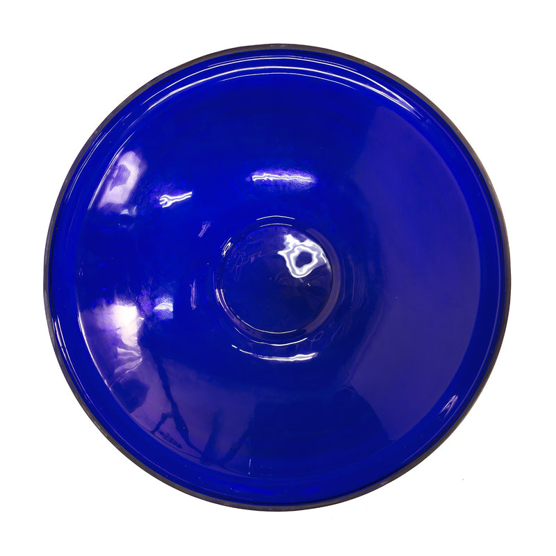 ACHLA Crackle Glass Birdbath Over Rail Bracket | Cobalt Blue Hand-Blown Glass and Black Wrought Iron | Deck & Balcony Bird Bath | Model CGB-14CB-OR2