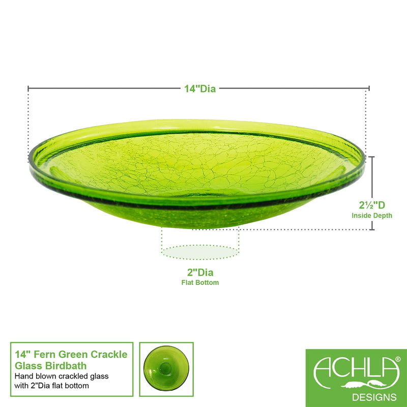 ACHLA 14in Fern Green Crackle Glass Decorative Bowl | Handcrafted Art Glass | Patio & Garden Accent | 14 x 14 x 2.5 in | Model CGB-14FG
