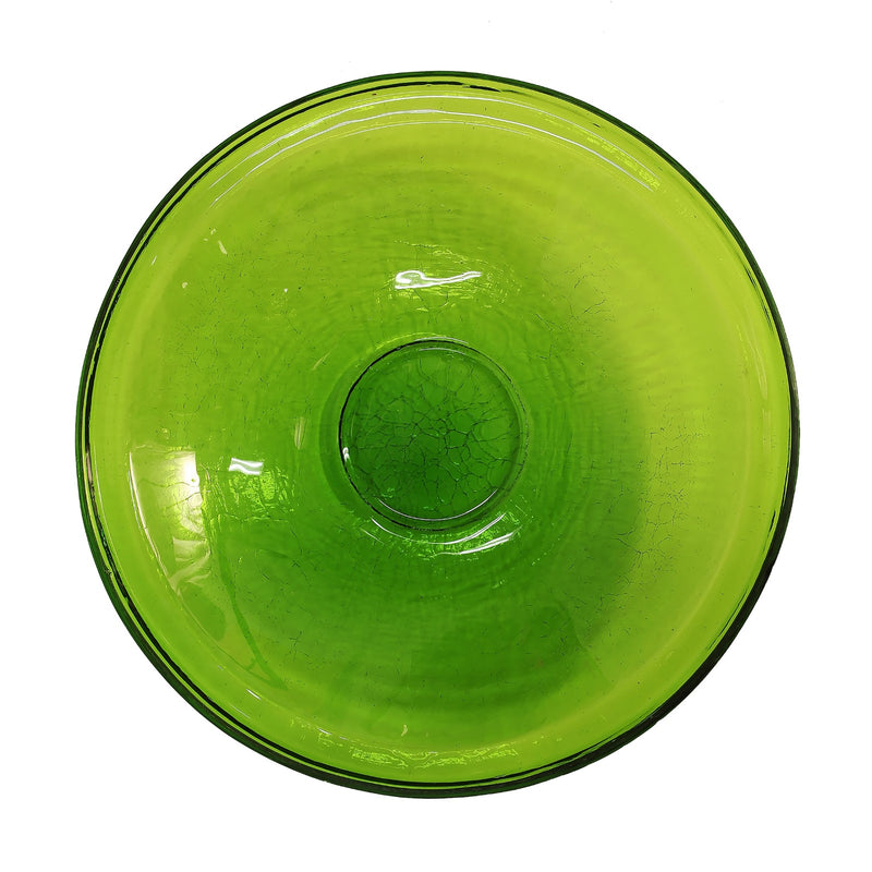 ACHLA 14in Crackle Glass Birdbath | Fern Green Hand-Blown Glass Bowl on Black Wrought Iron Stand | Garden & Patio Accent | Model CGB-14FG-S2