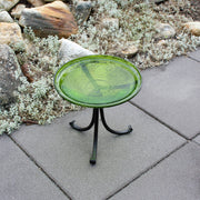 ACHLA Crackle Glass Birdbath with Tripod Stand | Fern Green Glass and Black Wrought Iron | Garden & Patio Accent | Model CGB-14FG-TR2