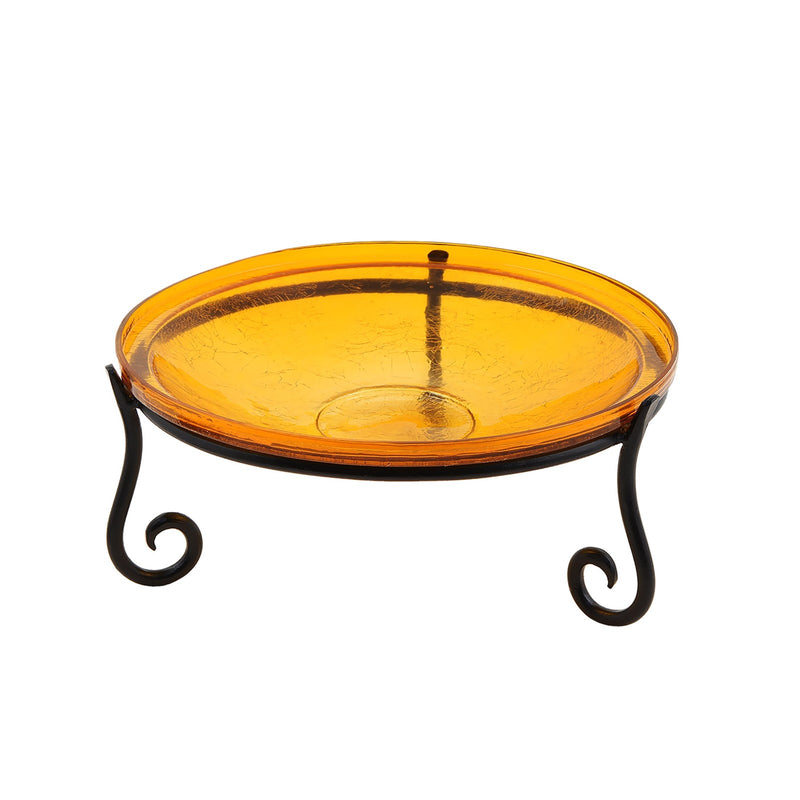 ACHLA Crackle Glass Birdbath Bowl 14in | Hand-Blown Mandarin Glass | Garden & Patio Water Feature | 14 x 14 x 2 in | Model CGB-14M