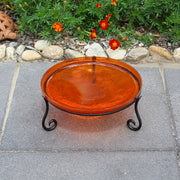 ACHLA 14in Crackle Glass Birdbath with Short Stand | Mandarin Orange Glass and Black Wrought Iron | Garden & Patio Accent | Model CGB-14M-S2