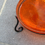 ACHLA 14in Crackle Glass Birdbath with Short Stand | Mandarin Orange Glass and Black Wrought Iron | Garden & Patio Accent | Model CGB-14M-S2