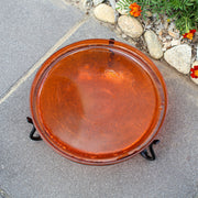 ACHLA 14in Crackle Glass Birdbath with Short Stand | Mandarin Orange Glass and Black Wrought Iron | Garden & Patio Accent | Model CGB-14M-S2