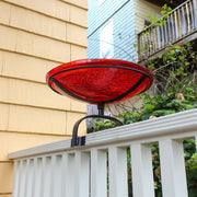 ACHLA Crackle Glass Birdbath with Over Rail Bracket | Hand-Blown Red Glass and Black Wrought Iron | Balcony & Deck Railing | Model CGB-14R-OR2