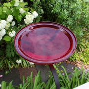 ACHLA 14in Crackle Glass Birdbath with Rail Mount Bracket | Red Hand-Blown Glass Bowl on Black Wrought Iron Cradle | Balcony & Deck | Model CGB-14R-RM